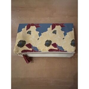 Rachel Pally Floral Canvas Foldover Clutch Bag Cream Blue Yellow Burgundy Tassel